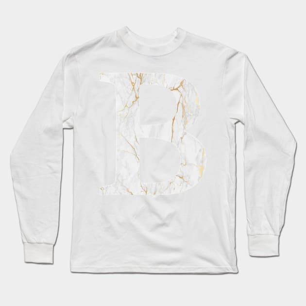 The Letter B White and Gold Marble Design Long Sleeve T-Shirt by Claireandrewss